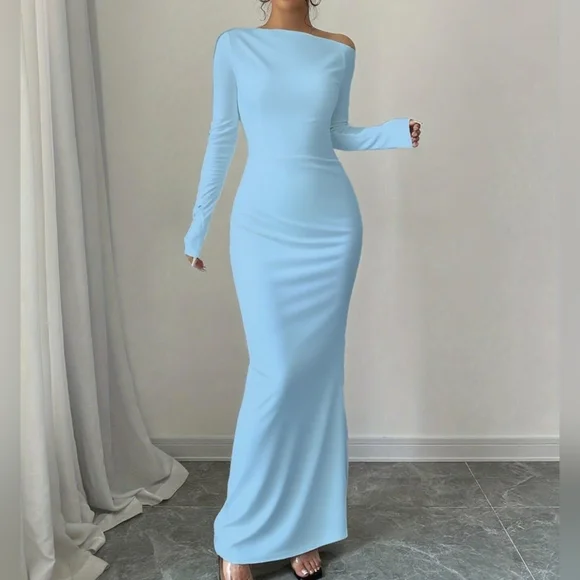 Neriah One-Shoulder Maxi Dress - Sky Blue - Picture 3 of 8